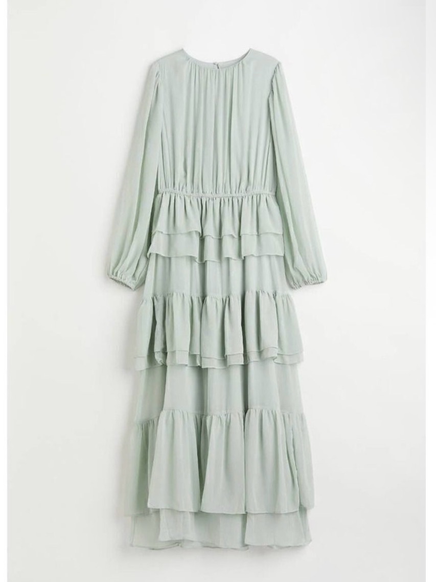 H&M Mint Green Tiered Ruffle Maxi Dress